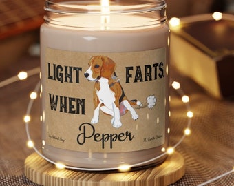 Beagle Candle Personalized Gift Light When Name Farts Funny Gift for Dog Lover Beagle Mom Dog Deodorant Odor Eliminator Animal Scented