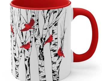 Cardinals on Birch Tree Mug Cardinal Lover Gift Nature Birder Mug Bird Watcher Lover Gift Coffee Mug Lodge Mug for Mom Mothers Day for Her