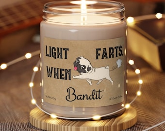 Pug Candle Personalized Gift Light When Name Farts Pug Dog Funny Gift for Dog Lover Dog Deodorant Odor Eliminator Animal Scented Candle