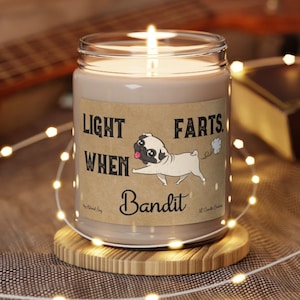 Pug Candle Personalized Gift Light When Name Farts Pug Dog Funny Gift for Dog Lover Dog Deodorant Odor Eliminator Animal Scented Candle image 1
