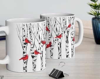 Cardinal Birch Tree Coffee Mug Home Decor Bird Lover Gift  Mugs Cup Red Birds Unique Gifts Christmas Cardinals Decorative Gifts Hostess Gift