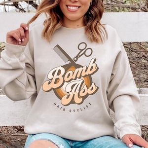 Bomb Ass Hair Stylist Sweatshirts Hoodies Crewneck Hooded For Women Cosmetology Plus Size Hoodie Shirts Beautician Hairstylist Gifts for Her image 1