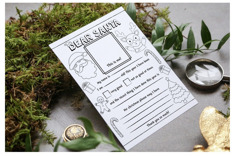 Dear Santa PRINTABLE Coloring Page Print At Home Kids Dear Santa Night Before Christmas Letters to Santa Claus Instant Download PNG image 3