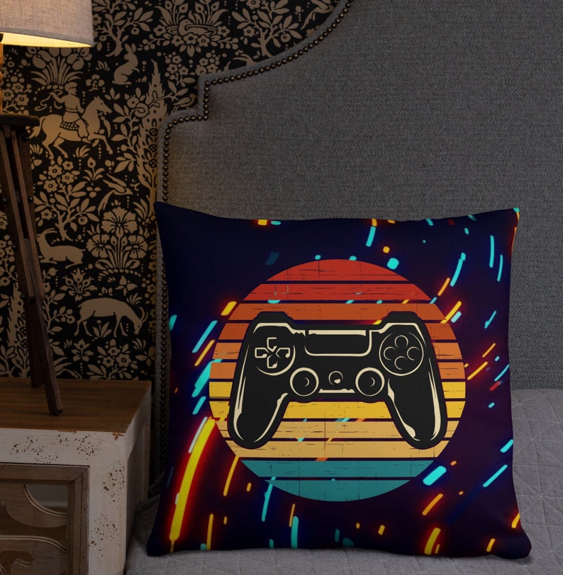 Retro Gaming Pillow Game Room Décor Gamer Gift Video Game Controller Boys Birthday Gifts for Him Decorative Pillow with Cover Accent Couch image 5