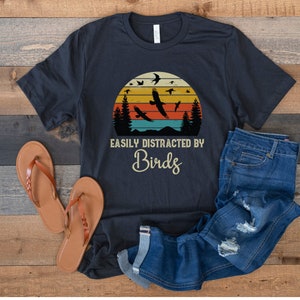 Easily Distracted by Birds Shirt Bird Watching Tee Funny Gift for Bird Watcher Retro Clothing for Men or Women Bird Lover Nature Outdoors image 3