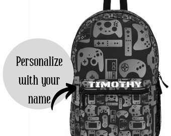 Personalized Name Video Game Backpack Controller Backpack Gamer Gift Gaming Birthday School Supplies Gift for Boy Game Room Home Decor