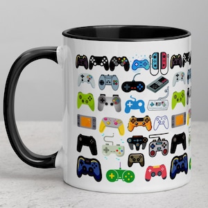 Game Controller Mug Gamer Coffee Tea Mug Funny Gaming Gift Video Game Birthday Gift for Dad Son Gamer Gift Gaming Home Décor Gift for Him White/BlackHandle