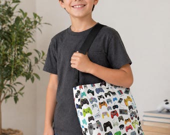 Video Game Controller Tote Bag: Zippered Closure, Adjustable Straps