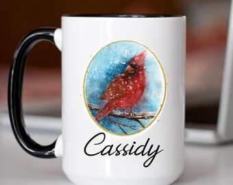 Custom Name Cardinal Mug Cardinals Gift Personalized Coffee Mug Bird Art Mugs Bird Watcher Gift Bird Lover Gift Home Decor Gifts Personalize