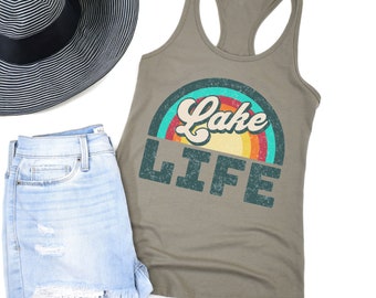 Lake Life Tank Sun Salt Sand Summer Womens Tanks Lake Life Summer Racerback Beach Vacation Shirts Boating Tee Cute Vacation Retro Vintage