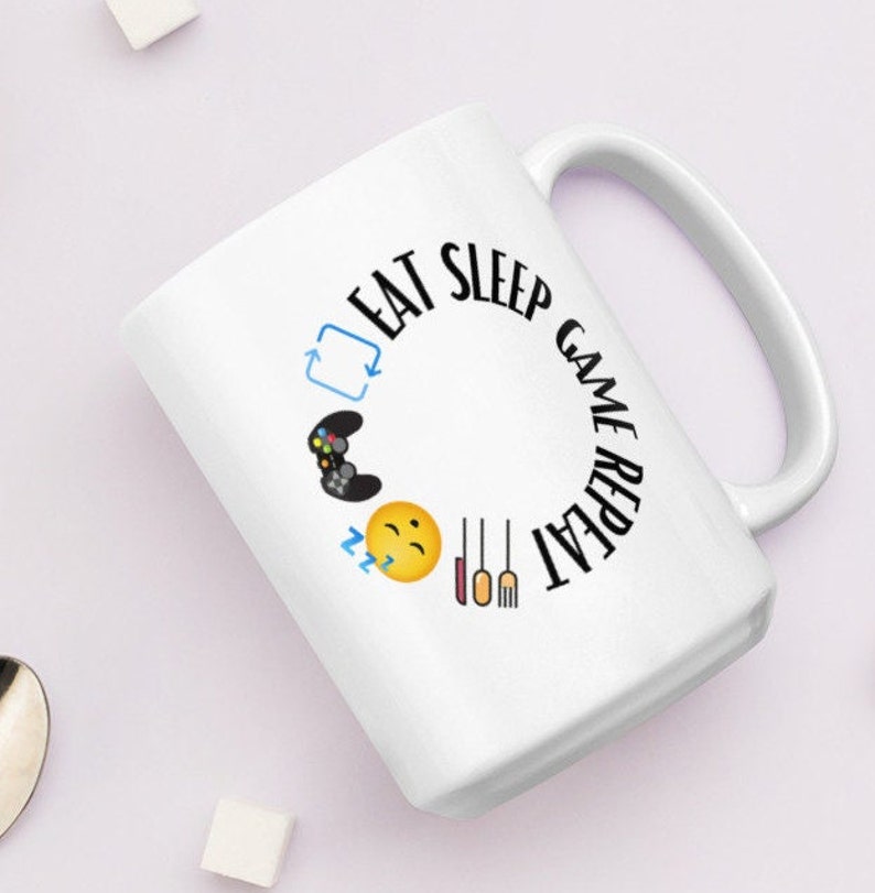 Eat Sleep Game Repeat Coffee Mug Gamer Gift Tea Mugs Funny Gaming Cup Video Game Birthday for Dad Fathers Day Son Husband Boyfriend Gifts zdjęcie 4