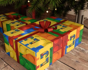 Personalized Building Block Wrapping Paper: Custom Name Gift Wrap