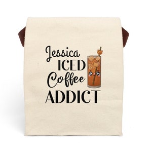 Custom Iced Coffee Addict Canvas Lunch Bag Fall Reusable Bags Eco Friendly Cotton Coffee lover Gift Picnic Tote School Supplies Work Totes image 2
