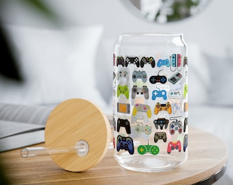 Video Game Cup Gamer Gift Game Controller Print Boys Birthday Gaming Accessories Gift for Him Cups with Straw Sipper Glass Gamer Gift