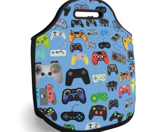 Video Game Lunch Bag Gaming Gift Boys School Supplies Boys Reusable Lunch Bag Gift for Boy Kids Gamer Gift Game Controller Print Neoprene