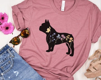 Wildflower French Bulldog Shirt Frenchie Dog Shirts Dog Lover Tee Floral Shirt Gifts Watercolor Flower Gift for Dog Mom Animal Lover Tshirt