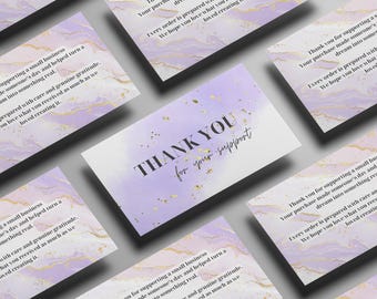 Purple & Gold Watercolor Thank You Cards: Small Business Order Inserts