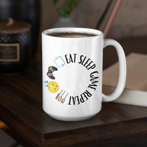 Eat Sleep Game Repeat Coffee Mug Gamer Gift Tea Mugs Funny Gaming Cup Video Game Birthday for Dad Fathers Day Son Husband Boyfriend Gifts zdjęcie 5