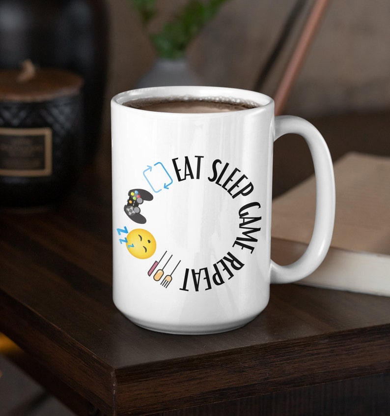 Eat Sleep Game Repeat Coffee Mug Gamer Gift Tea Mugs Funny Gaming Cup Video Game Birthday for Dad Fathers Day Son Husband Boyfriend Gifts zdjęcie 5