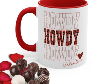 Howdy Valentine Coffee Mug Gift for Her Leopard Print Western Cowgirl Mug Cowboy Howdy Graphic Ceramic Mug Gifts Valentines Day Gift Mug Cup