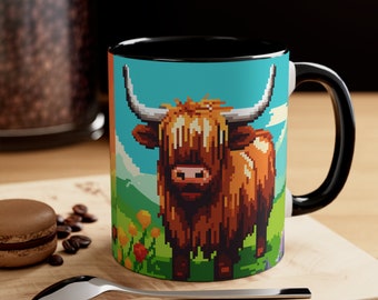 Highland Cow Video Game Coffee Mug Video Game Mugs Gift for Him Gaming Gifts Birthday Gamer Kitchen Home Decor Ceramic Retro Cow Graphic