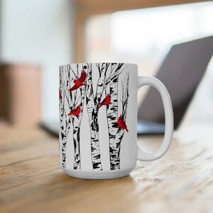 Cardinals on Birch Tree Mug Cardinal Lover Gift Nature Birder Mug Bird Watcher Lover Gift Coffee Mug Lodge Mug for Mom Mothers Day for Her image 6