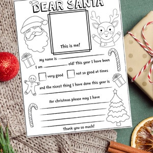 Dear Santa PRINTABLE Coloring Page Print At Home Kids Dear Santa Night Before Christmas Letters to Santa Claus Instant Download PNG image 2