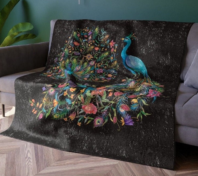 Peacock Crushed Velvet Blanket Throw Blankets Home Decor Gift for Her Couch Accent Soft Cozy Decorative Display Throws Housewarming Gift Bild 1