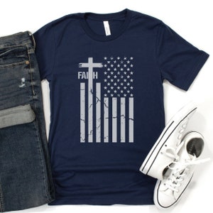 Faith Flag Shirt Distressed American USA United States of America Constitution Police Men's T-shirt Christian Patriotic Patriotism Gift Him image 5