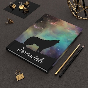 Personalized Wolf Hardcover Notebook Custom Wolf Journal Notebooks Lined Pages Gifts for Him Wolf Art Nature Outdoor Theme Gift to Husband image 1