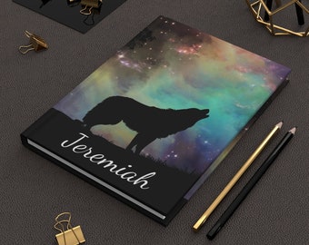 Personalized Wolf Hardcover Notebook Custom Wolf Journal Notebooks Lined Pages Gifts for Him Wolf Art Nature Outdoor Theme Gift to Husband