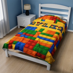 Personalized Building Block Blanket: Custom Name Throw, Kids Bedroom Decor