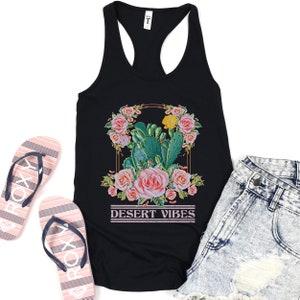 Boho Tank Top Womens Floral Desert Cactus Tanks Hiking Shirt Outdoors Shirts Bohemian Western Pink Summer Tops for Women Arizona Desert Vibe image 2