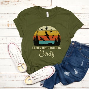 Easily Distracted by Birds Shirt Bird Watching Tee Funny Gift for Bird Watcher Retro Clothing for Men or Women Bird Lover Nature Outdoors image 2