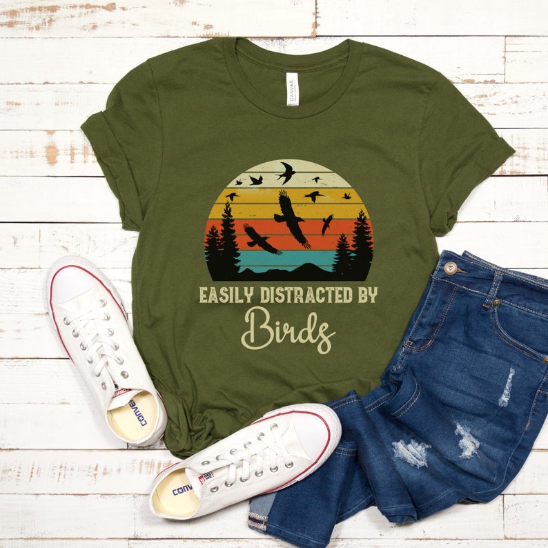 Easily Distracted by Birds Shirt Bird Watching Tee Funny Gift for Bird Watcher Retro Clothing for Men or Women Bird Lover Nature Outdoors image 2