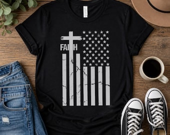 Faith Flag T-Shirt: Distressed American Patriotic Christian Tee