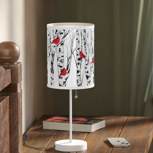 Cardinals Lamp Home Decor Bird Lover Table Light Red Cardinal Lover Lampshade Farmhouse Gift for Her Housewarming Night Light Accent Lamps image 2