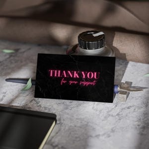 Cartes de visite de remerciement Merci de votre soutien Cartes de visite de petite taille Inserts de commande Cartes de visite recto-verso pour les clients Rose Noir Marbre