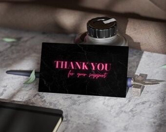 Thank You Business Cards:  Neon Pink and Black Small Business Inserts