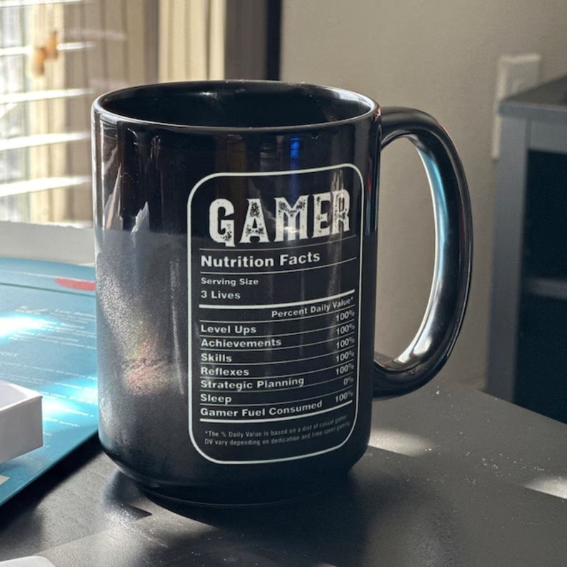 Gamer Nutrition Facts Mug Gift for Him Gamer Coffee Mug Funny Gaming Gift Video Game Birthday Gift for Dad Son Gamer Gift Gaming Boyfriend image 2