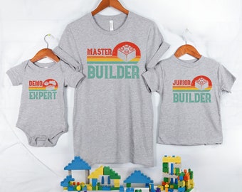 Block Building Shirts Family Matching Father Son Brothers Gift Boy Demo Expert Shirt Brick Boys Blocks Birthday Shirt Retro Vintage Builder