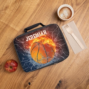 Basketball Lunch Bag, Custom Name Personalized Insulated Bag for Kids, Sports Lunch Tote for School, Basketball Fan Gift, Lunch Box
