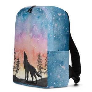 Personalized Wolf Backpack Ultralight Backpacks Boys Birthday Watercolor Howling Wolf Nature Gift for Boy Rucksack Book Bag School Supplies