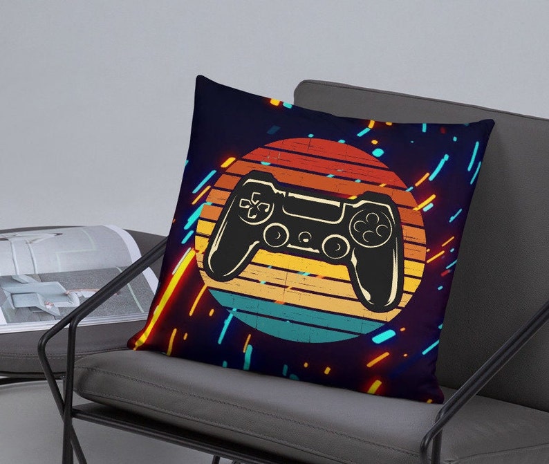 Retro Gaming Pillow Game Room Décor Gamer Gift Video Game Controller Boys Birthday Gifts for Him Decorative Pillow with Cover Accent Couch image 4