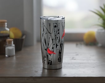 Cardinal 20oz Tumbler Birch Trees Gift for Her Nature Kitchen Decor Eco Friendly Reusable Cups Car Cup Insulated Bird Lover Gifts Cardinals