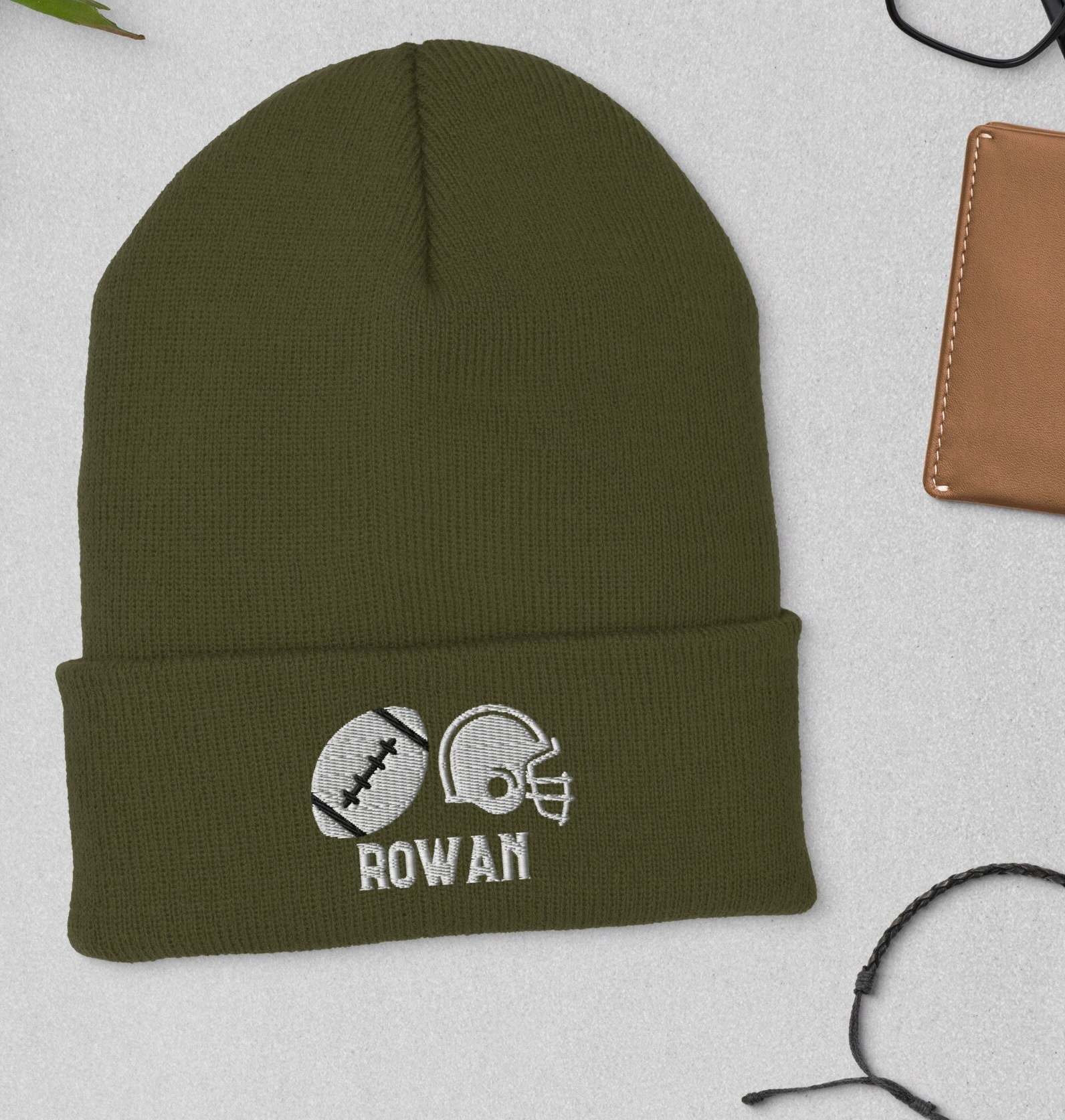 Personalisierter Name Fußball-Beanie mit Bommel, Fußball-Wintermütze, Geschenke für Kinder und Jungen, bestickt, Fußball-Liebhaber, Geburtstagsgeschenke, Einheitsgröße, mit Bündchen