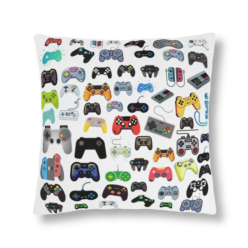 Game Controller Pillow Gamer Gift Video Game Room Decor Gaming Gifts for Him Man Cave Birthday for Him Husband Sons Bedroom Throw Waterproof 16" × 16"