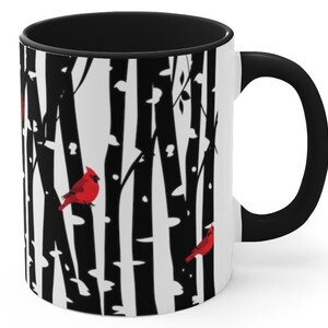 Cardinals on Birch Tree Mug Cardinal Lover Gift Cardinal Mug Bird Mug Bird Watcher Gift Bird Lover Gift Cardinal Birds Coffee Mug Home Decor Black