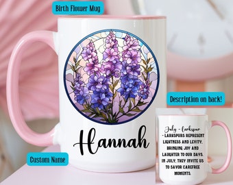 Custom Name Birth Month Mug Birthday Friendship Birth Flower Mug Stained Glass Art Floral Graphic Mug Gift for Her Mothers Day Personalized