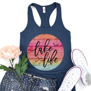 Lake Life Tank Tops Boat Tank Summer Tanks Cute Vacation Girl Trip Racerback Tee Womens Top Retro Sun Beach Shirts Boating Tee Cruise Gifts Solid Indigo